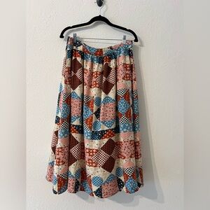 Compañia Fantastica Multicolored Patchwork Midi Skirt, lined, pockets, size M